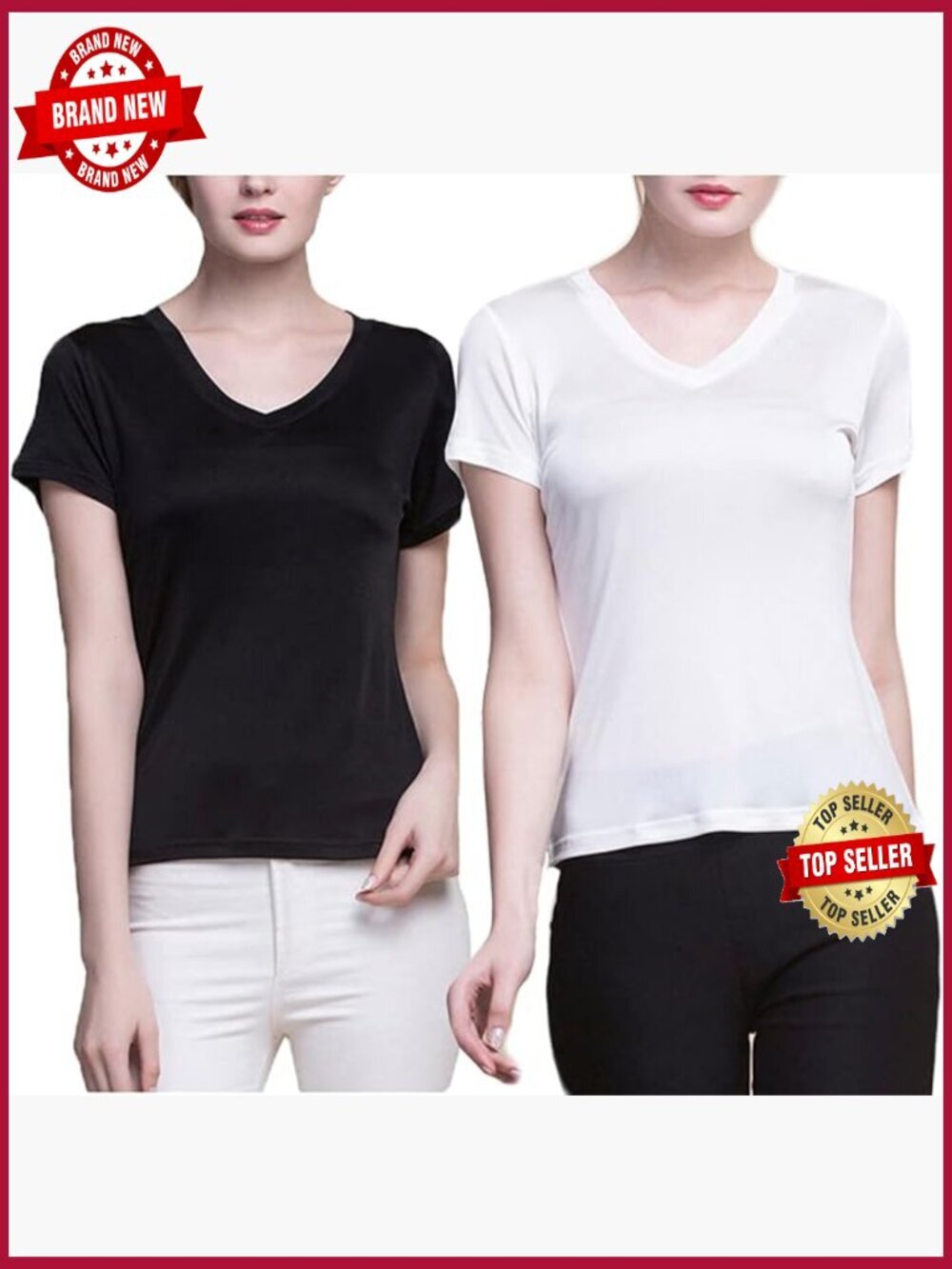 Pure Silk 2Pack VNeck Tee Loose Blouse Short Sleeve Summer Shirt